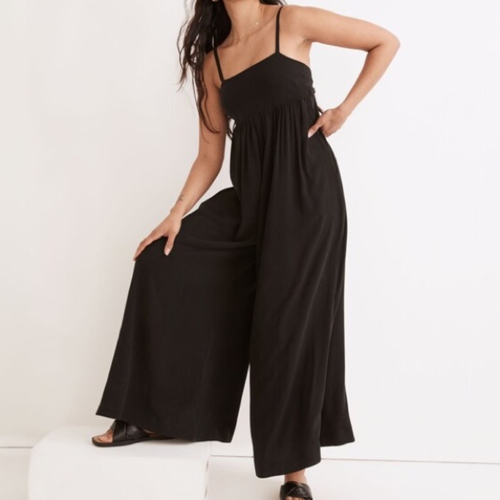 Madewell Tie Back Wide Leg Jumpsuit Black Wide Leg Boho Size 16 Overalls NF859